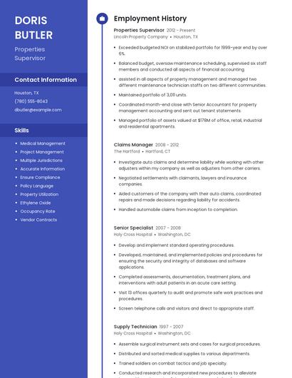 Properties Supervisor Resume