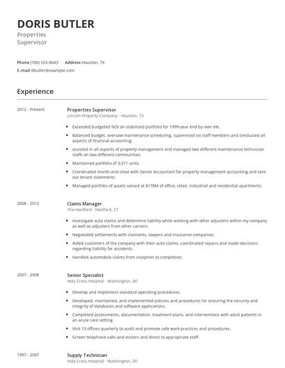 Properties Supervisor Resume