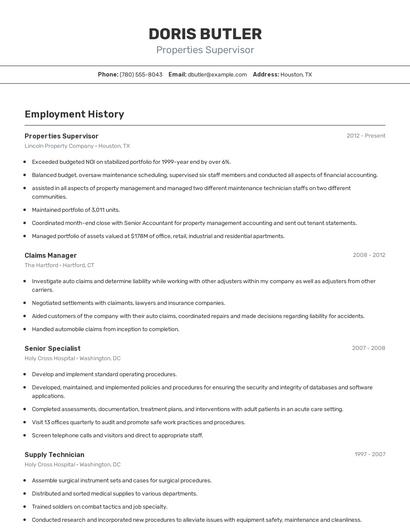 Properties Supervisor Resume