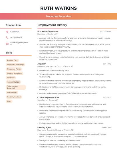 Properties Supervisor Resume