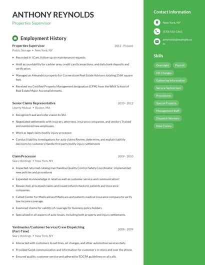 Properties Supervisor Resume