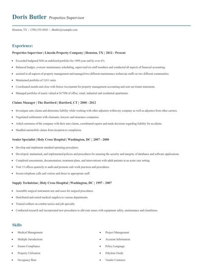 Properties Supervisor Resume