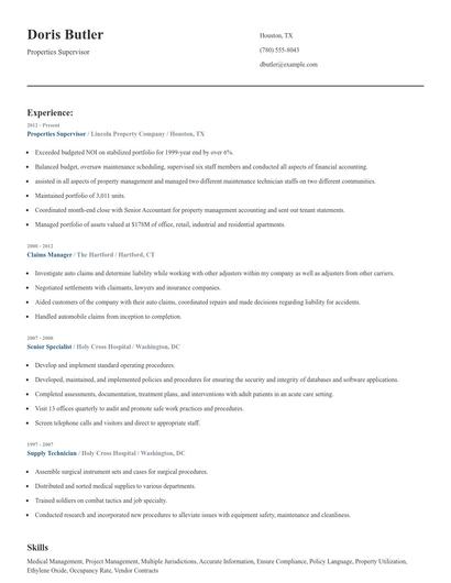 Properties Supervisor Resume