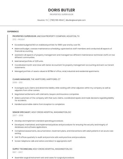 Properties Supervisor Resume