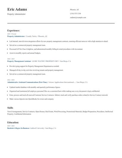 Property Administrator Resume
