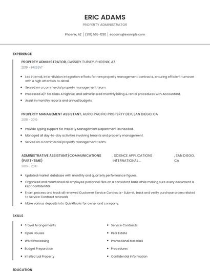 Property Administrator Resume