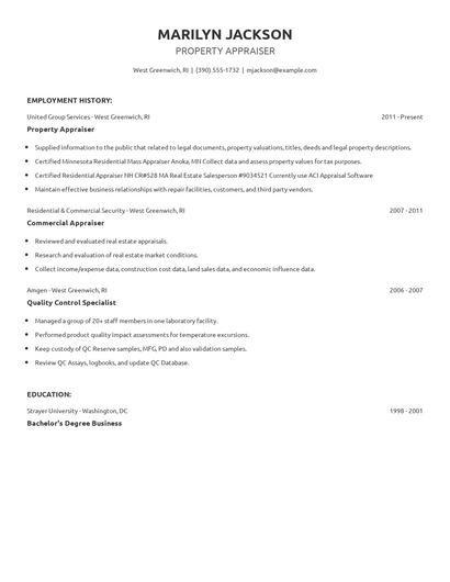 Property Appraiser Resume