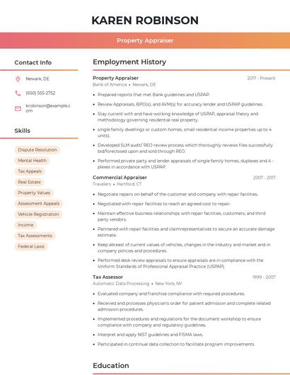 Property Appraiser Resume
