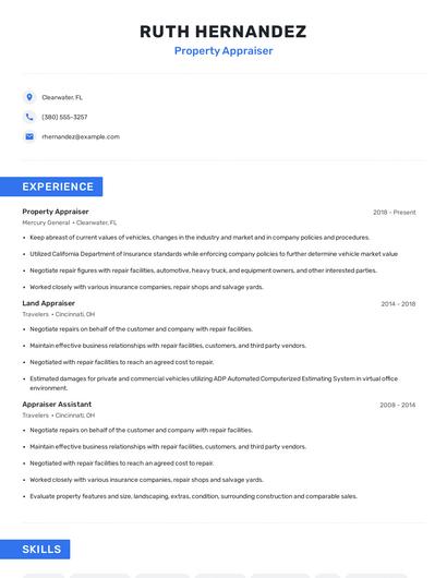 Property Appraiser Resume