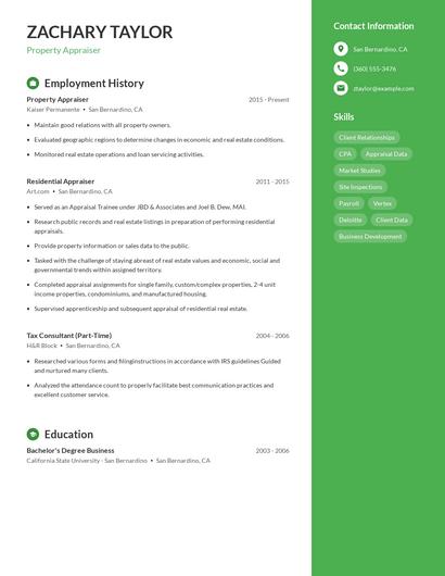 Property Appraiser Resume