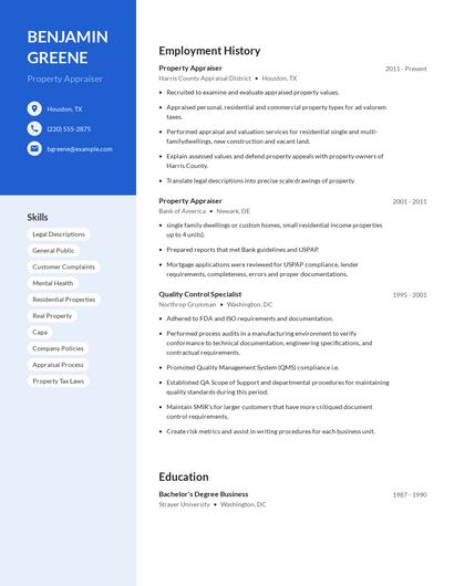 Property Appraiser Resume