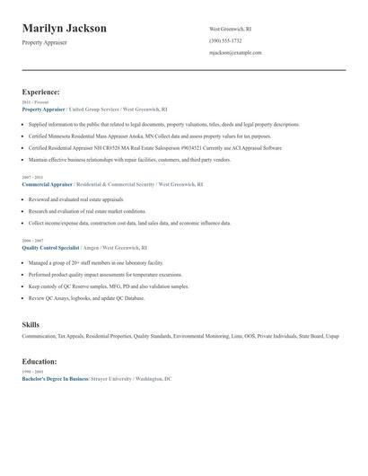 Property Appraiser Resume