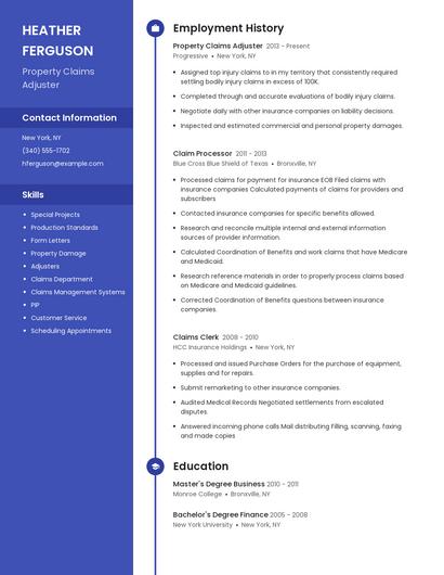 Property Claims Adjuster Resume