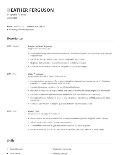 Property Claims Adjuster Resume