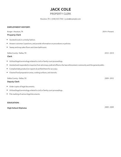 Property Clerk Resume