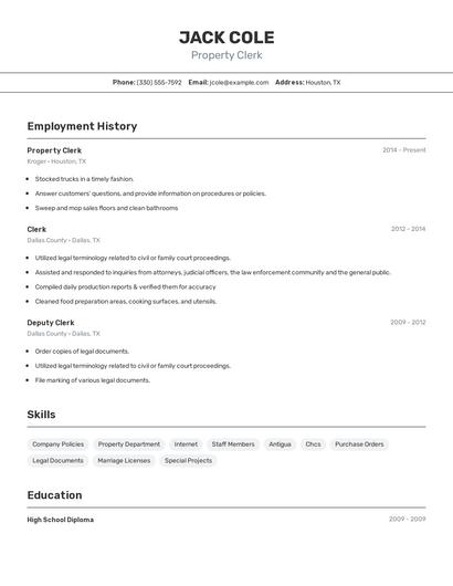 Property Clerk Resume