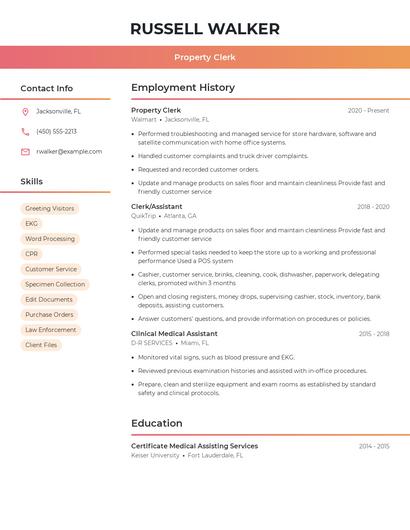 Property Clerk Resume