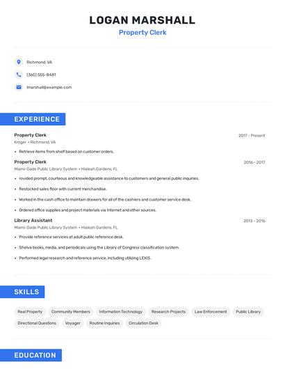 Property Clerk Resume