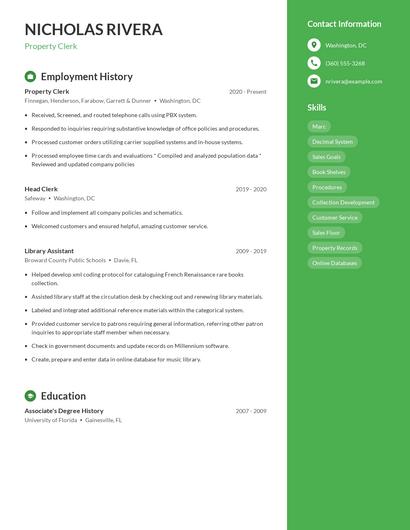 Property Clerk Resume