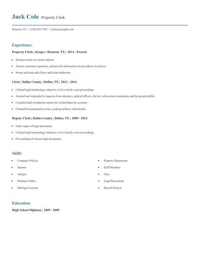 Property Clerk Resume