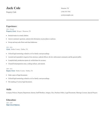 Property Clerk Resume