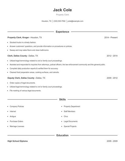 Property Clerk Resume