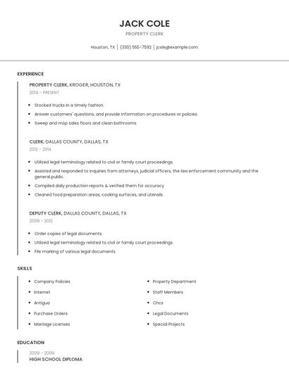 Property Clerk Resume