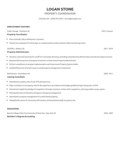 Property Coordinator Resume