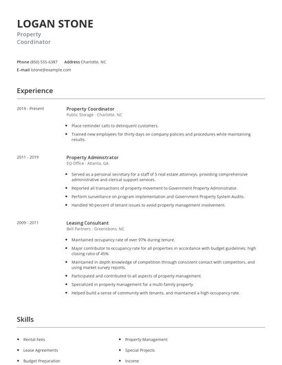 Property Coordinator Resume
