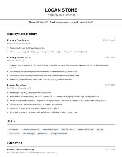 Property Coordinator Resume