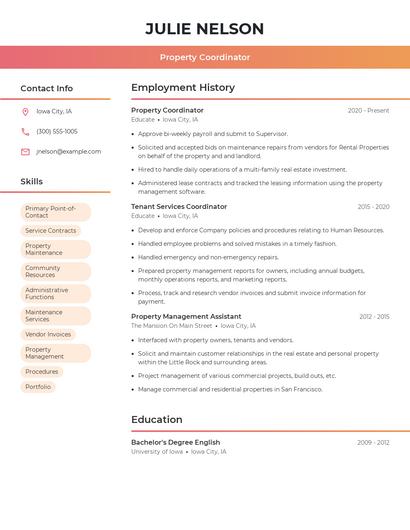 Property Coordinator Resume