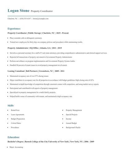 Property Coordinator Resume