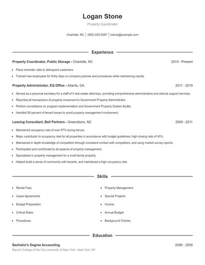 Property Coordinator Resume