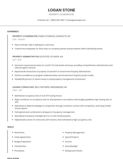 Property Coordinator Resume