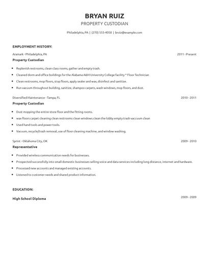 Property Custodian Resume