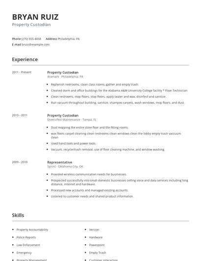 Property Custodian Resume