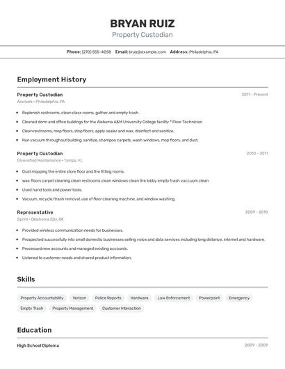 Property Custodian Resume