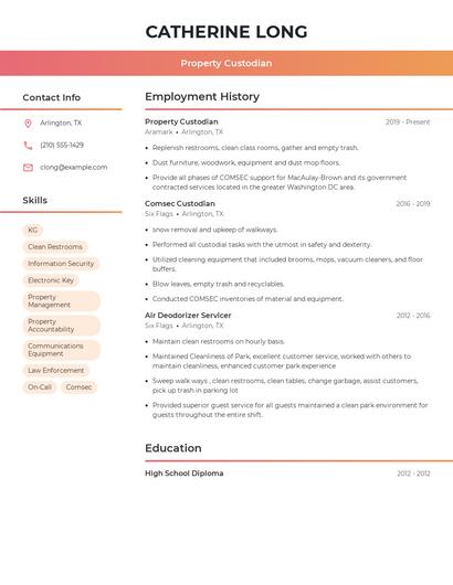 Property Custodian Resume
