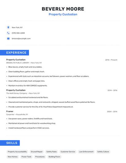 Property Custodian Resume