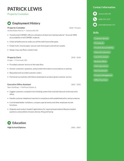 Property Custodian Resume