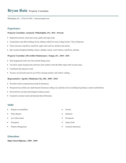 Property Custodian Resume