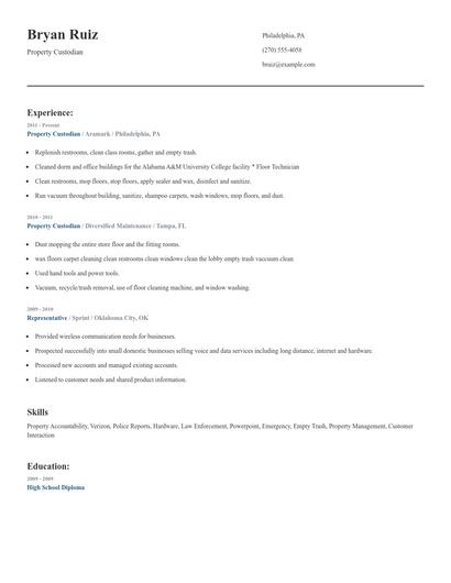 Property Custodian Resume