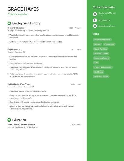 Property Inspector Resume
