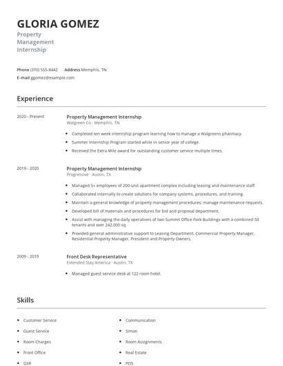 Property Management Internship Resume