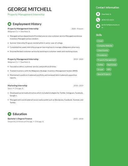 Property Management Internship Resume