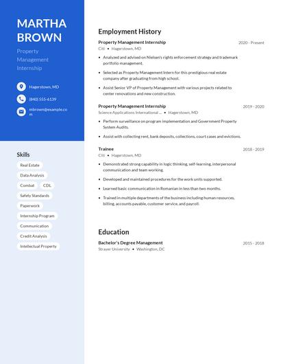 Property Management Internship Resume