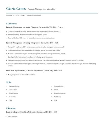 Property Management Internship Resume