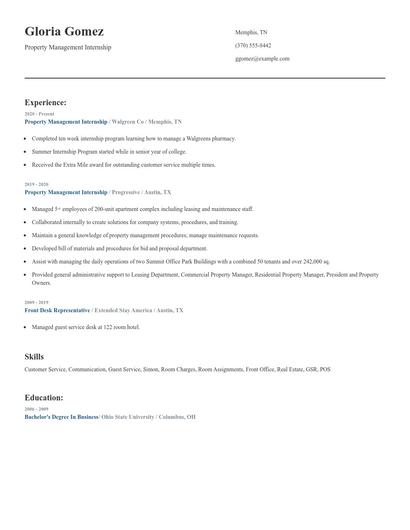 Property Management Internship Resume