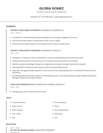 Property Management Internship Resume