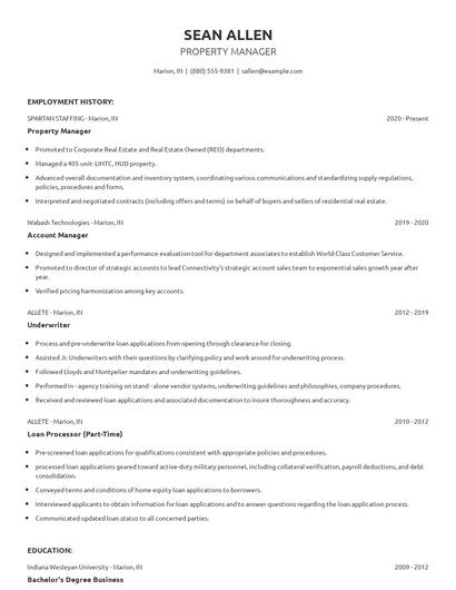 Property Manager Resume